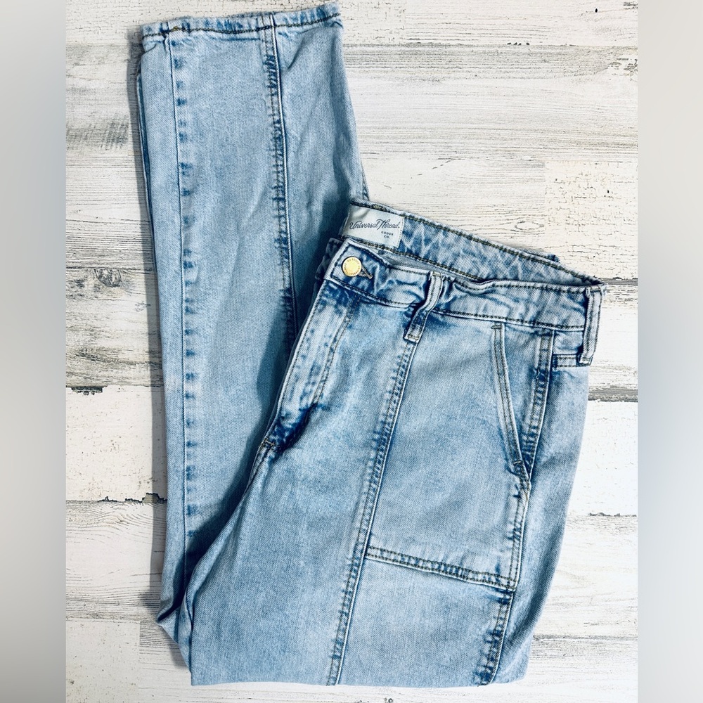 Universal Thread Womens Sz 14 Denim Ribbed Mom Jeans High Rise Slim‎ Straight